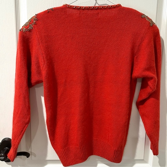 Vintage IB Diffusion Red Silk and Wool Sequin and Beads Snowflake Sweater - Picture 6 of 6
